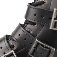 Angry Itch 14-Loch 5-Buckle Leder Stiefel Schwarz Größe 39