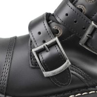 Angry Itch 14-Loch 5-Buckle Leder Stiefel Schwarz Größe 43