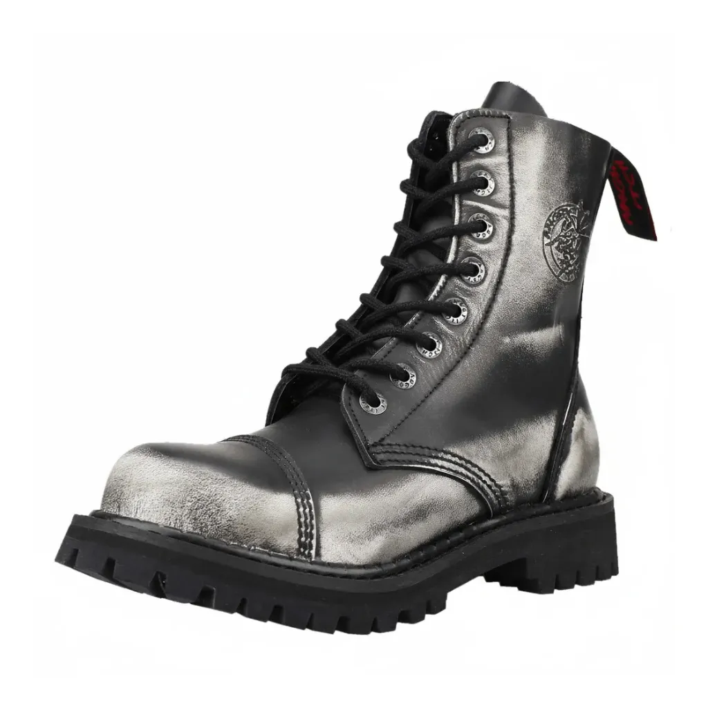 [AI08/WR/LE-36] Angry Itch 08-Loch Leder Stiefel White Rub-Off (Gr.36)