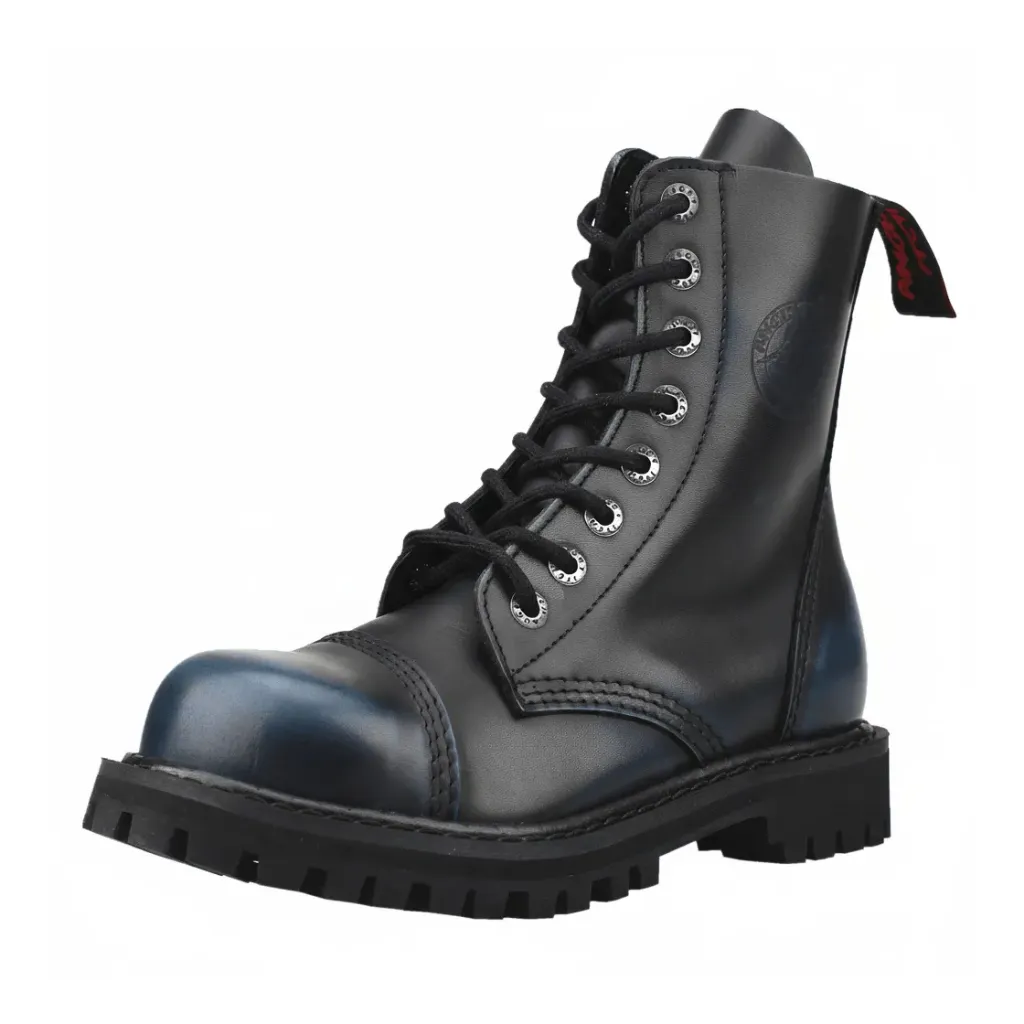 [AI08/BLR/LE-36] Angry Itch 08-Loch Stiefel Blue Rub-Off Leder (Gr.36)