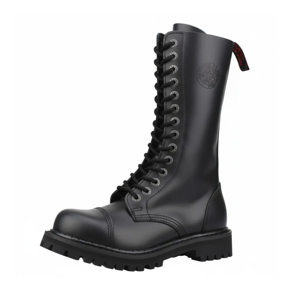 [AI14Z/B/LE-36] Angry Itch 14-Loch Leder Stiefel Schwarz (Gr.36)