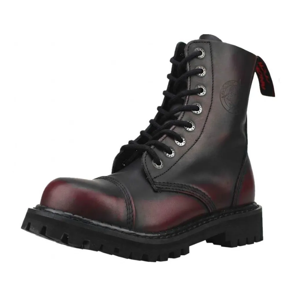 Angry Itch 08-Loch Leder Stiefel Burgundy Rub-Off