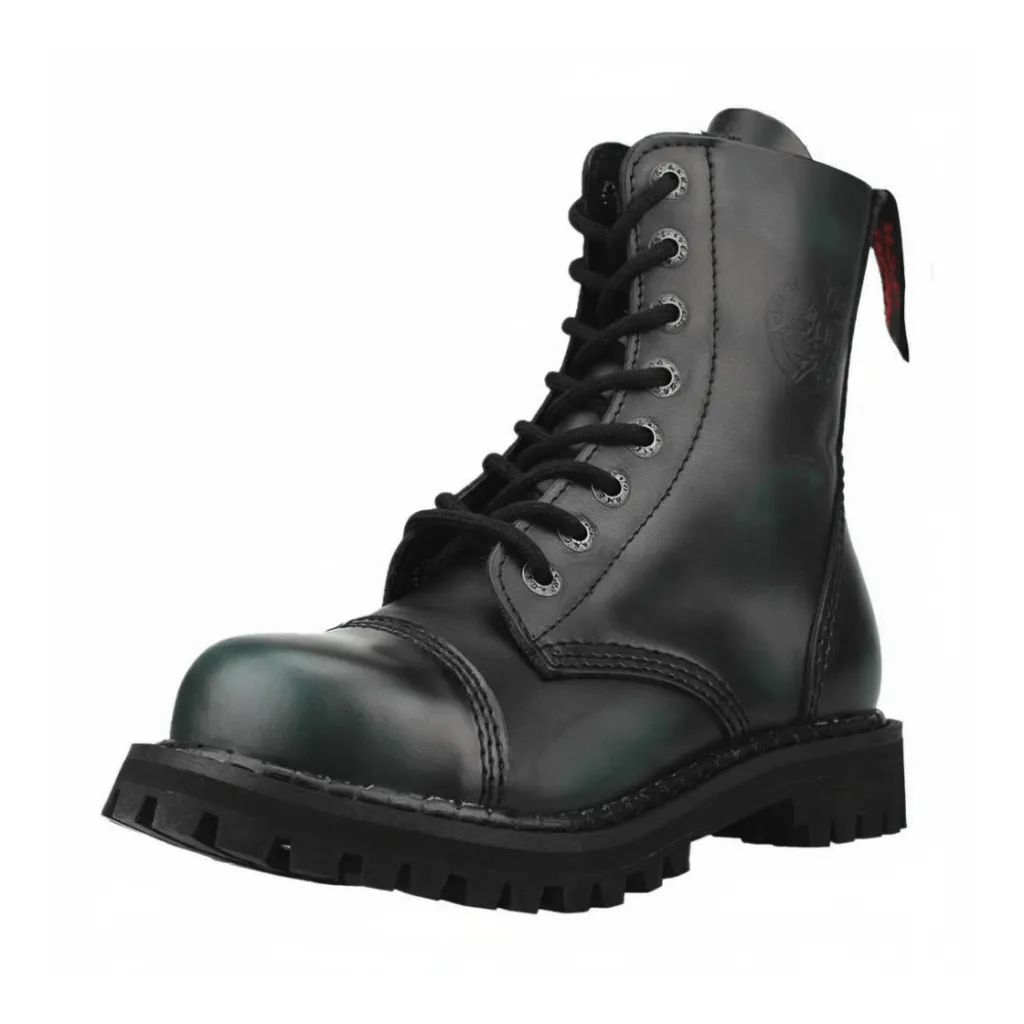 Angry Itch 08-Loch Leder Stiefel Dark Green Rub-Off