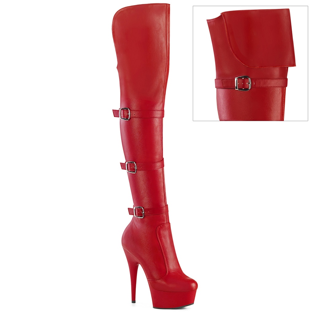 DELIGHT-3018 - Red Str. Faux Leather/Red Matte