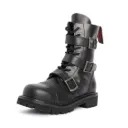 Angry Itch 10-Loch 3-Buckle Leder Stiefel Schwarz