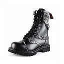 Angry Itch 10-Loch 3-Straps Leder Stiefel Schwarz