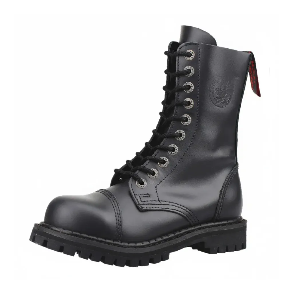 Angry Itch 10-Loch Leder Stiefel Schwarz