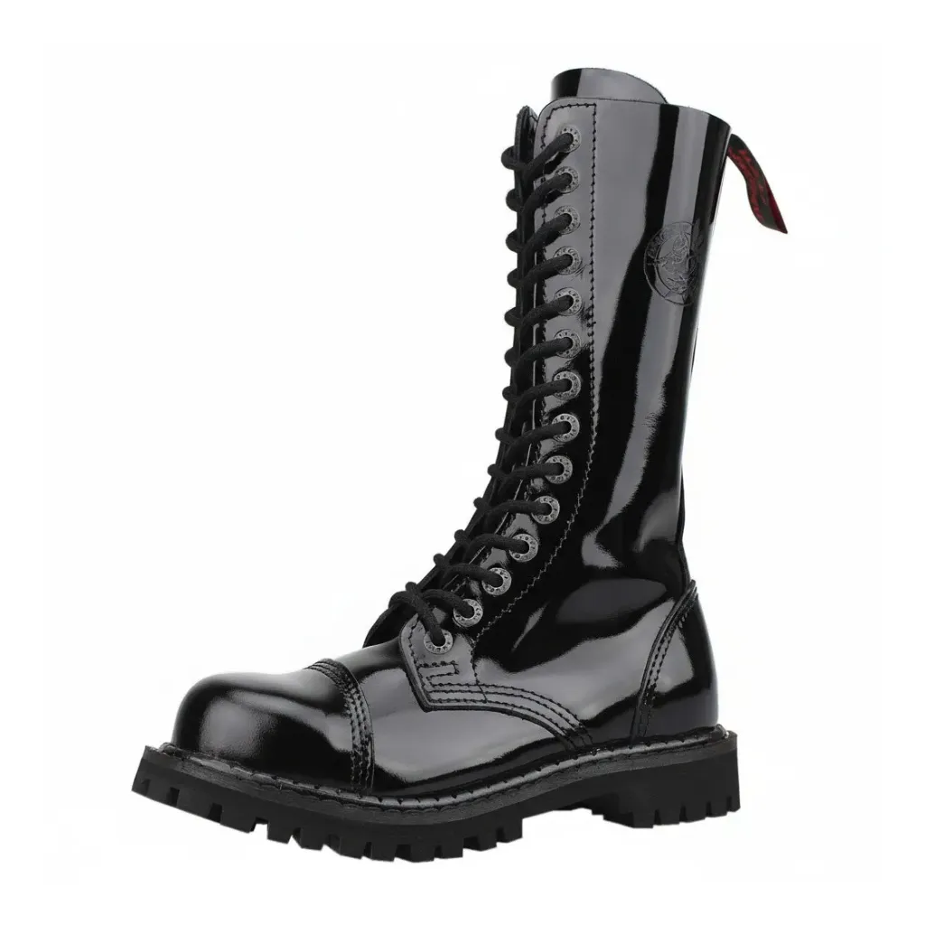 Angry Itch 14-Loch Lackleder Stiefel Schwarz