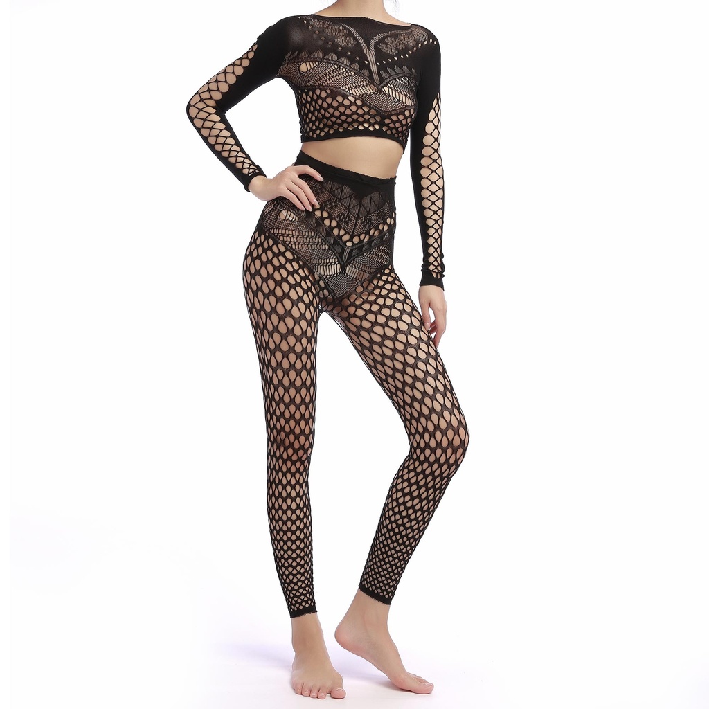 Set Mesh Top & Leggings â€“ Schwarz