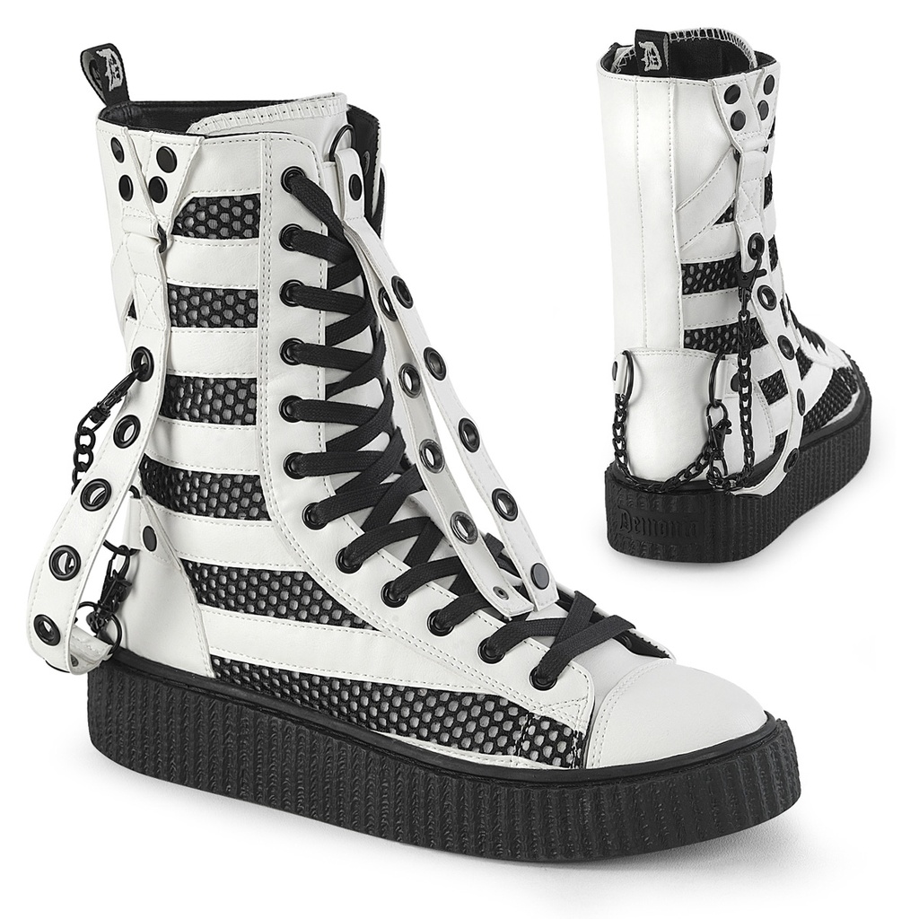SNEEKER-325 - Wht Vegan Leather-Fishnet